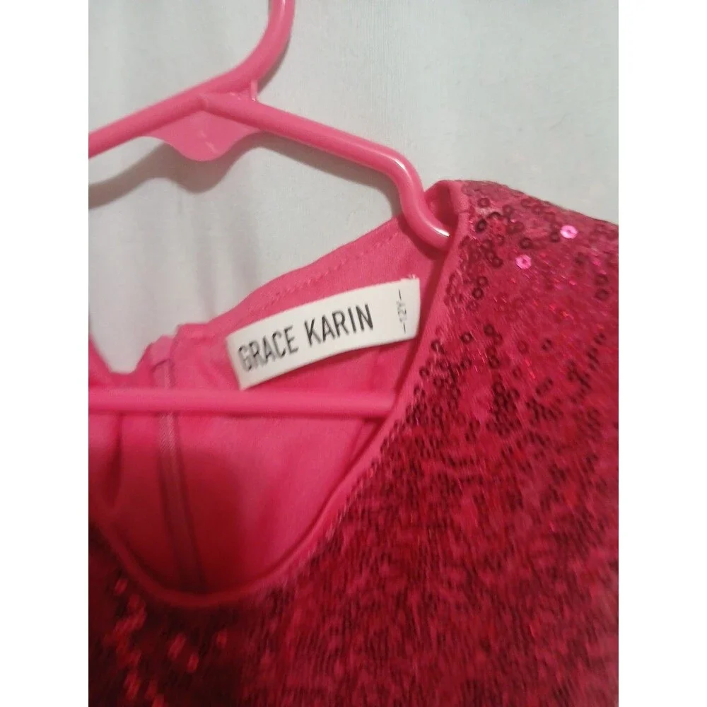 Grace Karin Girls Sequin Dress Sleeveless Prom Party Formal Red Size 12 Year